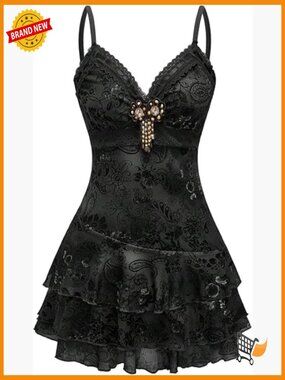 Vintage Boho Beaded Ruffle Lace Paisley Tiered Mini Summer Dress